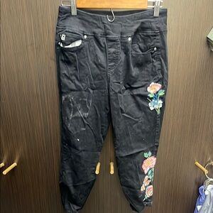 Belle by Kim Gravel Black Ankle Cropped Jeans with Distressed Details